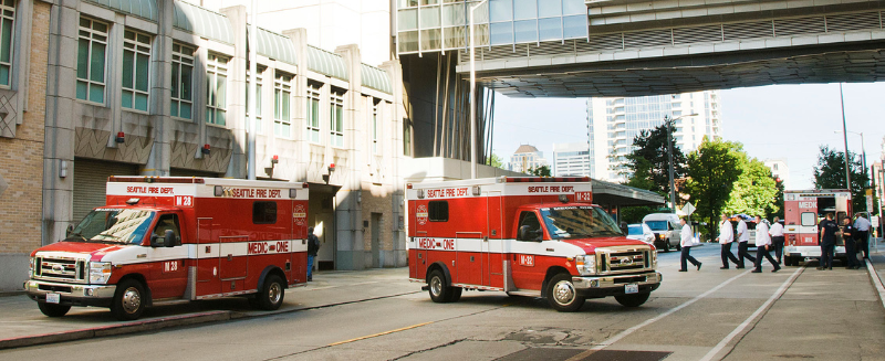 Medic One outside of Harborview Medical Center