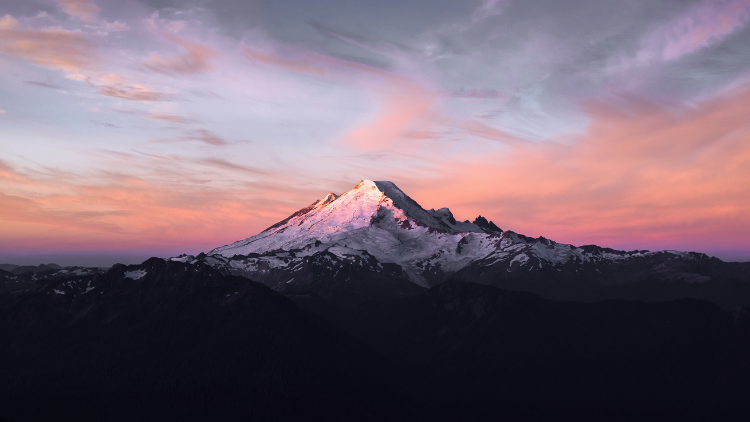 A birds eye view of Mt. Rainier at sunrise