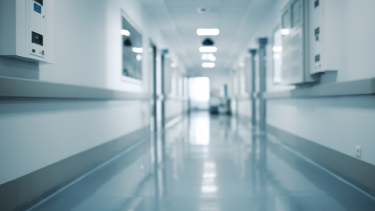 A stock photo of a hospital hallway