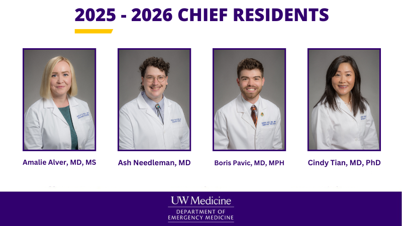 2025 Chief Residents: Drs. Amalie Alver, Ash Needleman, Boris Pavic, and Cindy Tia