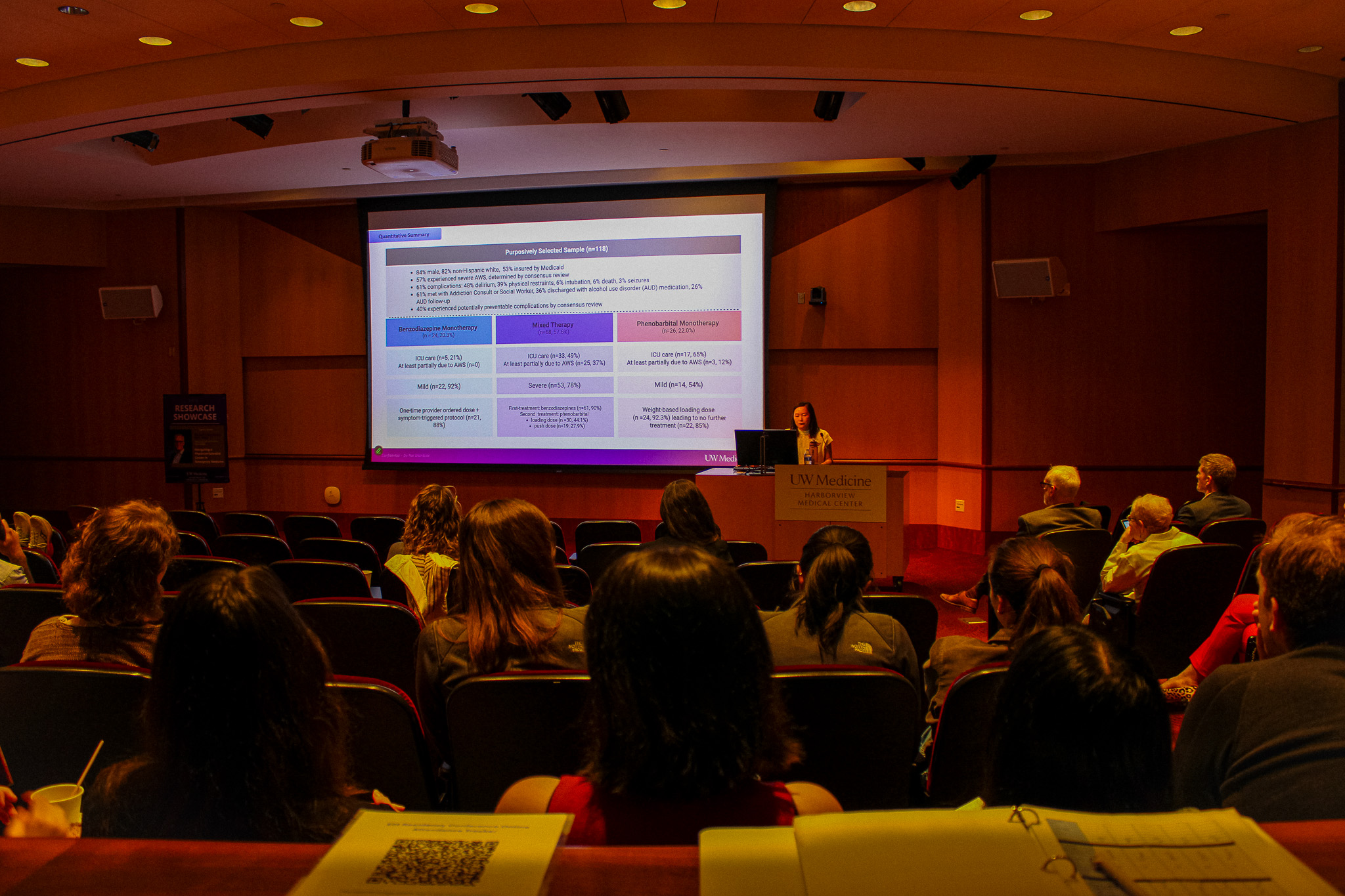Dr. Cindy Tian, a 3rd year resident, presents her research in the auditorium.