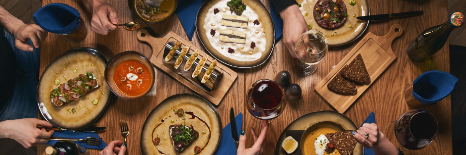Stock photo of a dinner table with food on it