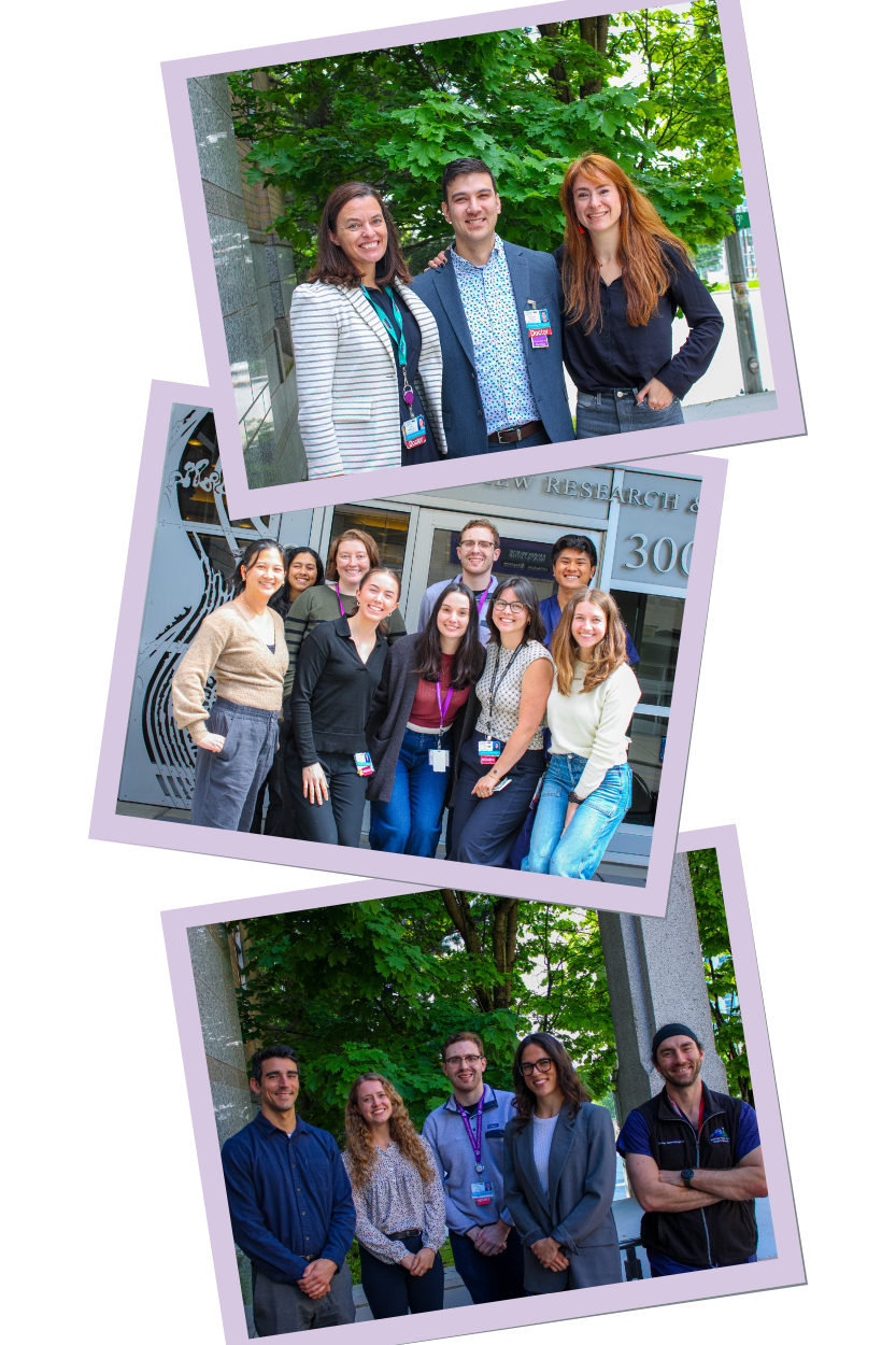 A grouping of three photos of each group of presenters at the research showcase